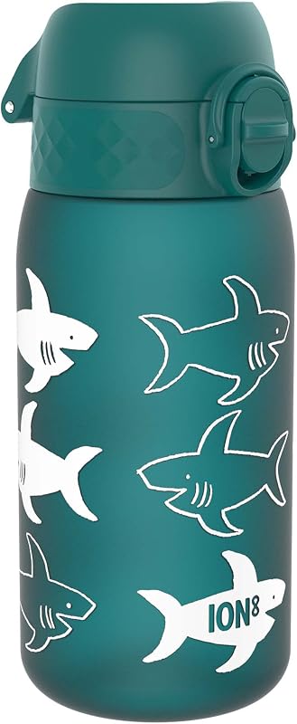 Gourde Enfant, 350 ml, Anti-Fuite, Facile à Ouvrir, Verrouillage Sécurisé, Lavable en Lave-Vaisselle, Sans BPA, Poignée de Transport, Facile à Nettoyer, Requin