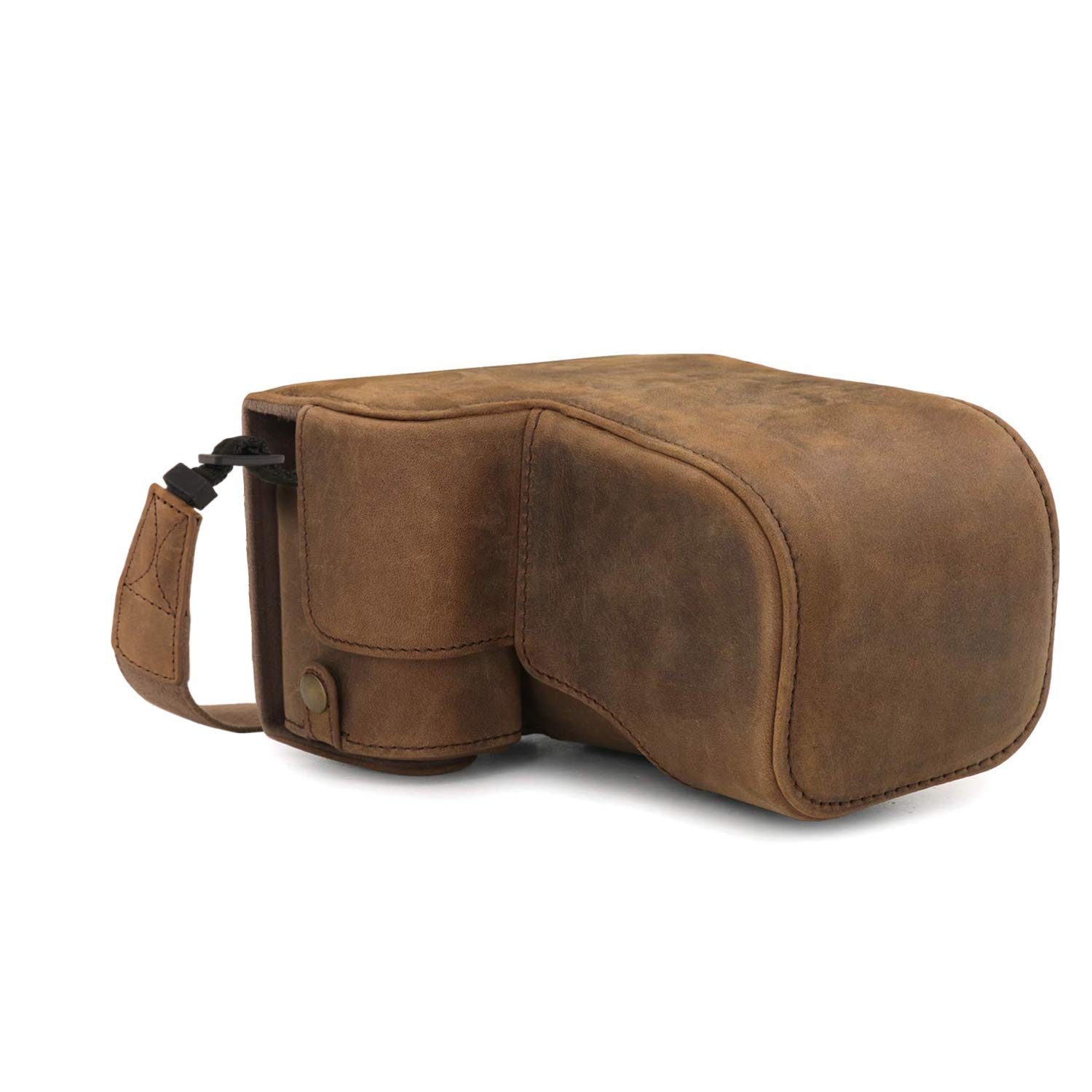 MegaGear MG1657 Ever Ready Genuine Leather Camera Case compatible with Sony Alpha A6100, A6400 (18-135mm) - Cinnamon