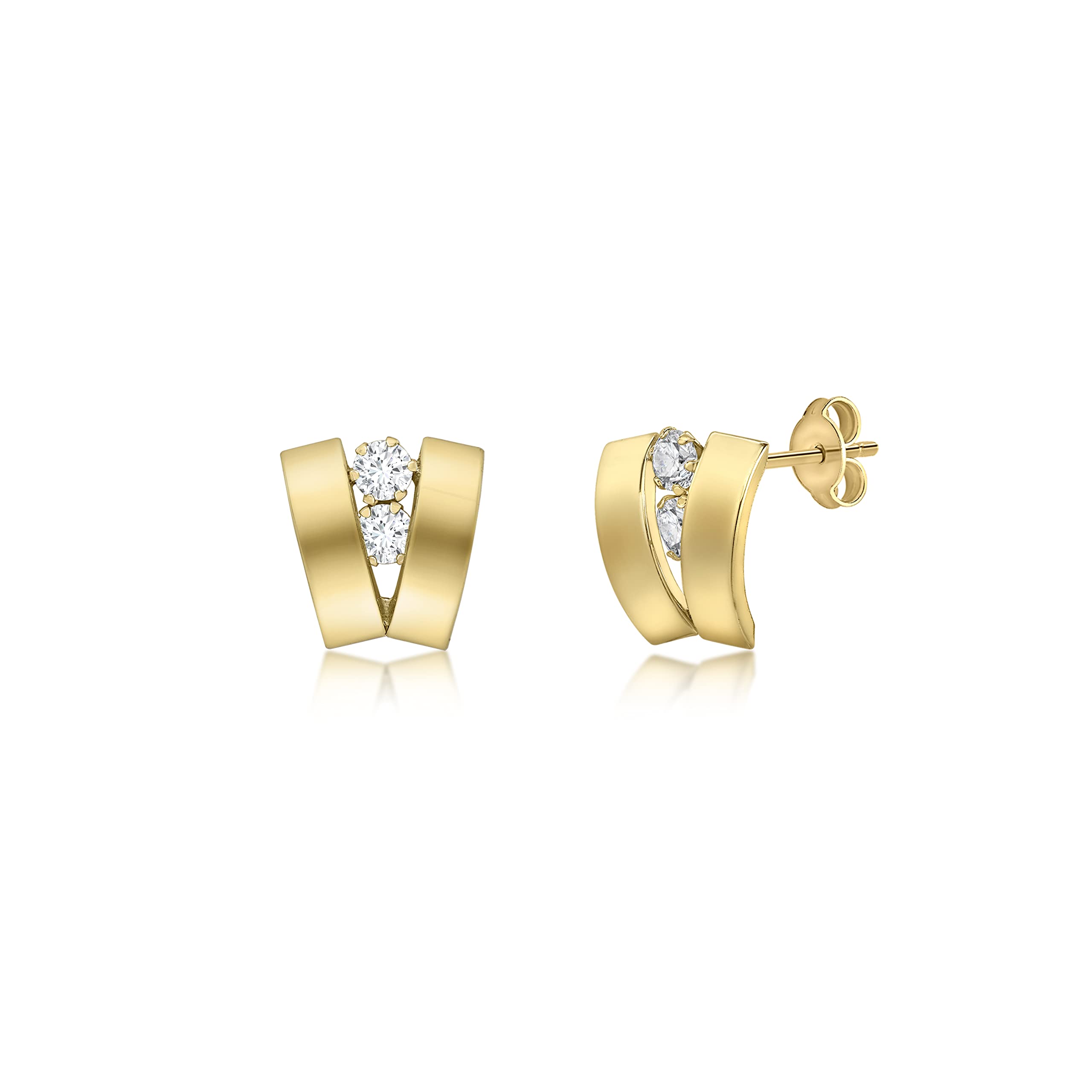 CARISSIMA Women's 9 ct Yellow Gold Cubic Zirconia Two Band V-Shaped Earrings