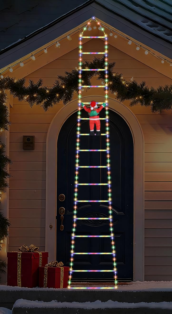 10ft LED Christmas Lights, Christmas Decorations Ladder Light with Santa Claus Indoor Outdoor Window Light, Garden Xmas Tree Lights,8 Lighting Modes,USB Control-Colorful Triangle — image 1