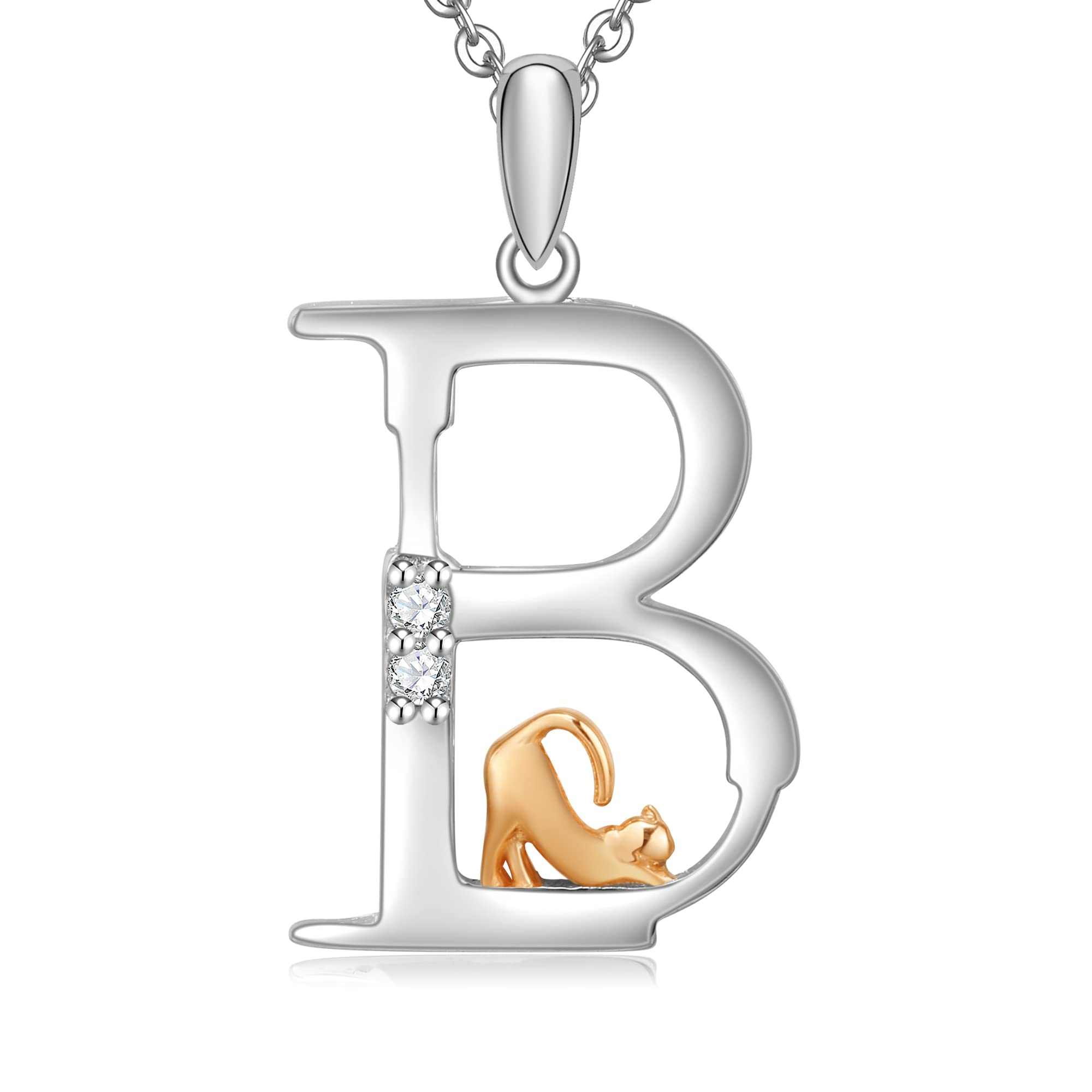 Initial Necklace for Women 925 Sterling Silver Cat kitten Letter Pendant Gift for Women