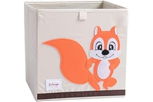 DODYMPS Foldable Animal Canvas Storage Toy Box/Bin/Cube/Chest/Basket/Organizer For Kids, 13 inch (Squirrel)