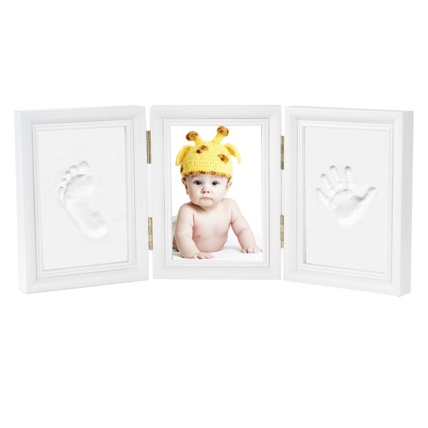 Newlemo Baby Photo Frame, Baby Handprint Kit & Footprint Photo Frame for Newborn Girls and Boys, Baby Shower Gifts for Christening Registry(3 parts, white)