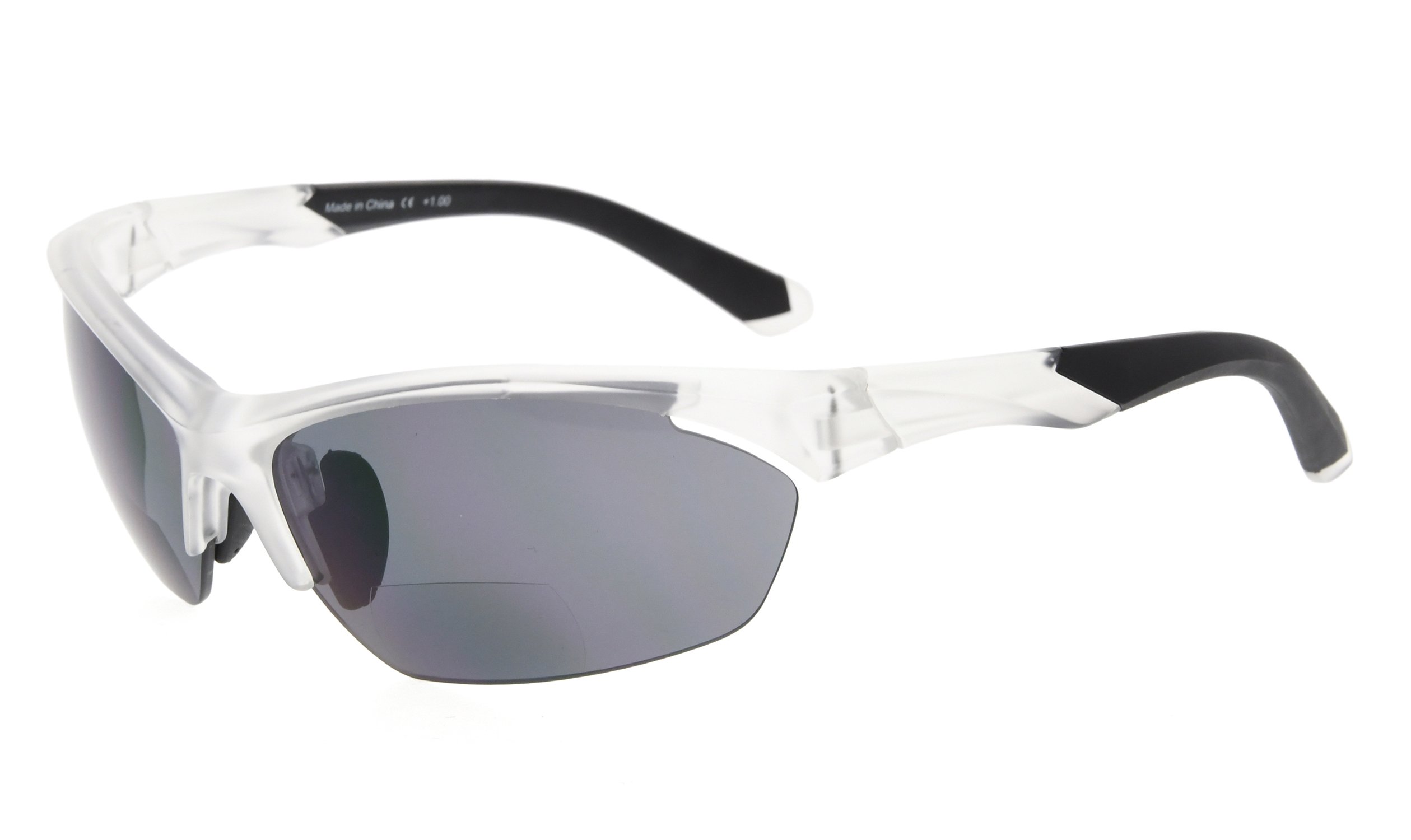 Eyekepper TR90 Sports Bifocal Sunglasses Baseball Running Fishing Driving Golf Softball Hiking Half-Rimless Reading Glasses (Matte Transparent, 1.75)