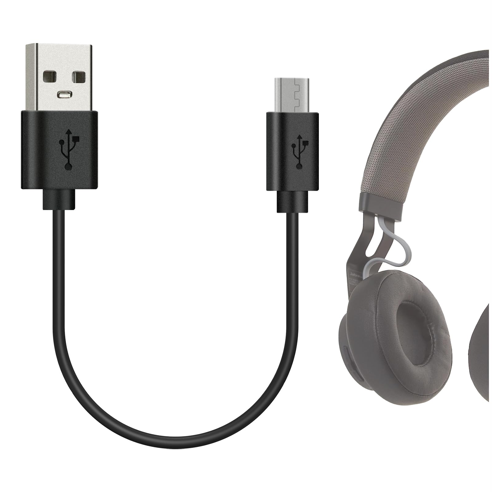 Geekria USB Headphones, Earbuds Short Charger Cable Compatible with Jabra Move, Elite 65t, 65e, Elite Sport, Halo Smart, USB to Micro-USB Replacement Power Charging Cord (1ft / 30cm)