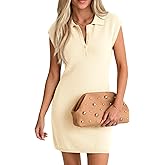 Saodimallsu Womens Sleeveless Polo Sweater Dress Button Down V Neck Collared Knit Casual Summer Mini Dress