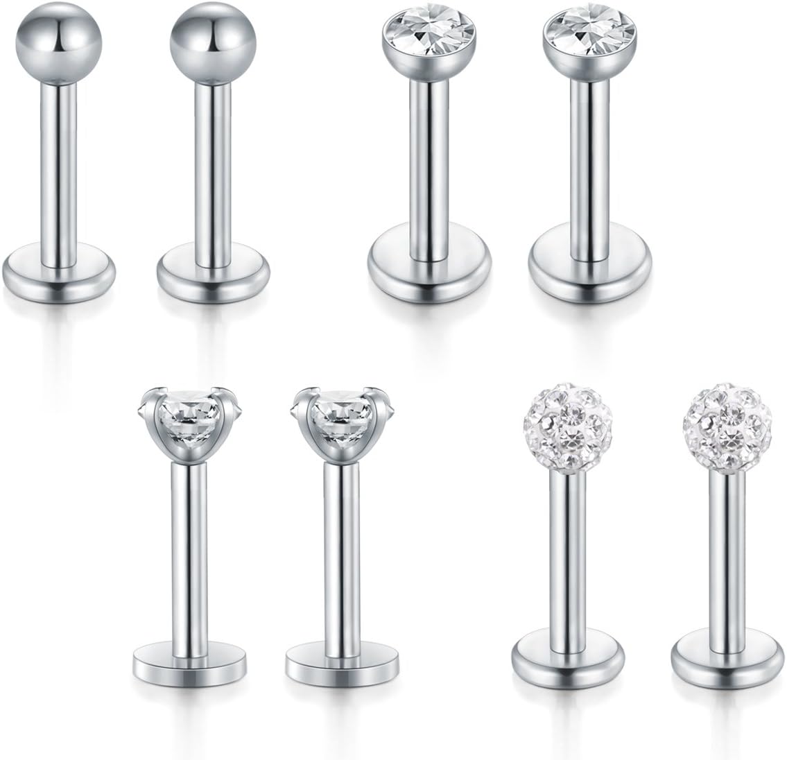 Funseedrr16 Gauge Lip Larbet Stud Piercing Bars Set 6mm 8mm 10mm Silver Stainless Steel Tragus Helix Piercing Jewellery