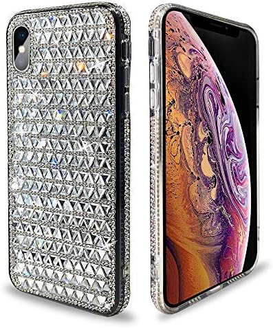 SGVAHY Bling Case Compatible with iPhone Xs Max, Glitter Luxury Cute Triangle Crystal Back Cover Shiny Diamond Edging Soft Bumper Protector Case (Silve, iPhone Xs Max)