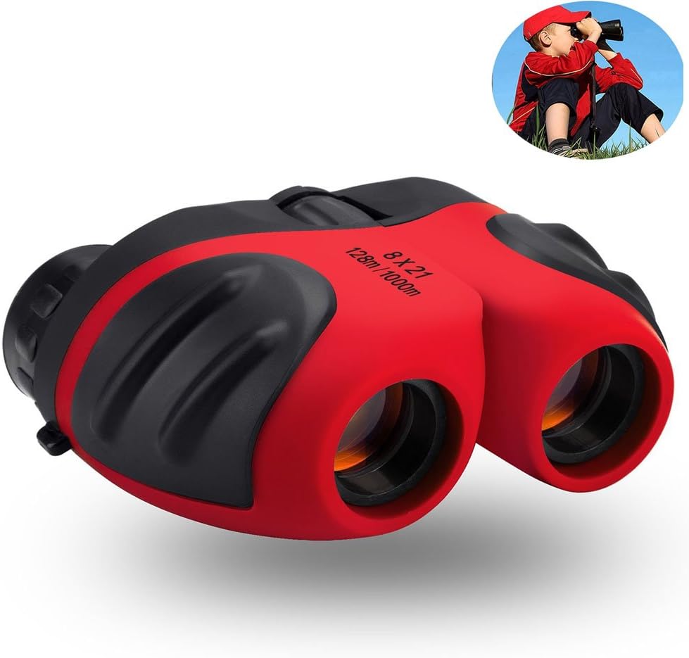 Kids Binoculars For Children, Compact Mini 8 x 21 Shock Proof Binoculars For Bird Watching&Wildlife - Best Gift for Boys and Girls (Red)