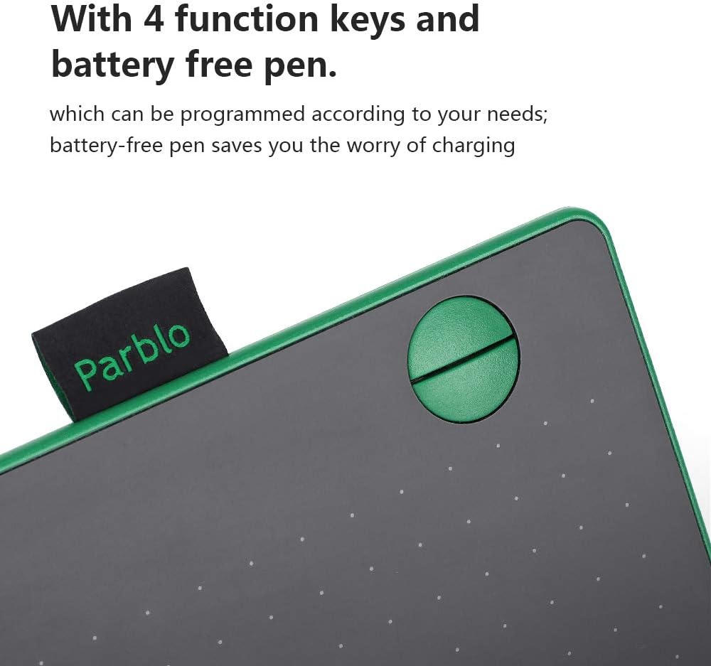 Parblo A640 Drawing Tablet with 8192 Levels Battery-Free Stylus Pen, 7.2 x 5.9 Inches Graphic Drawing Tablet for Digital Art Works, Drawing, Sketch, Design, Paint (Green): Computers & Accessories