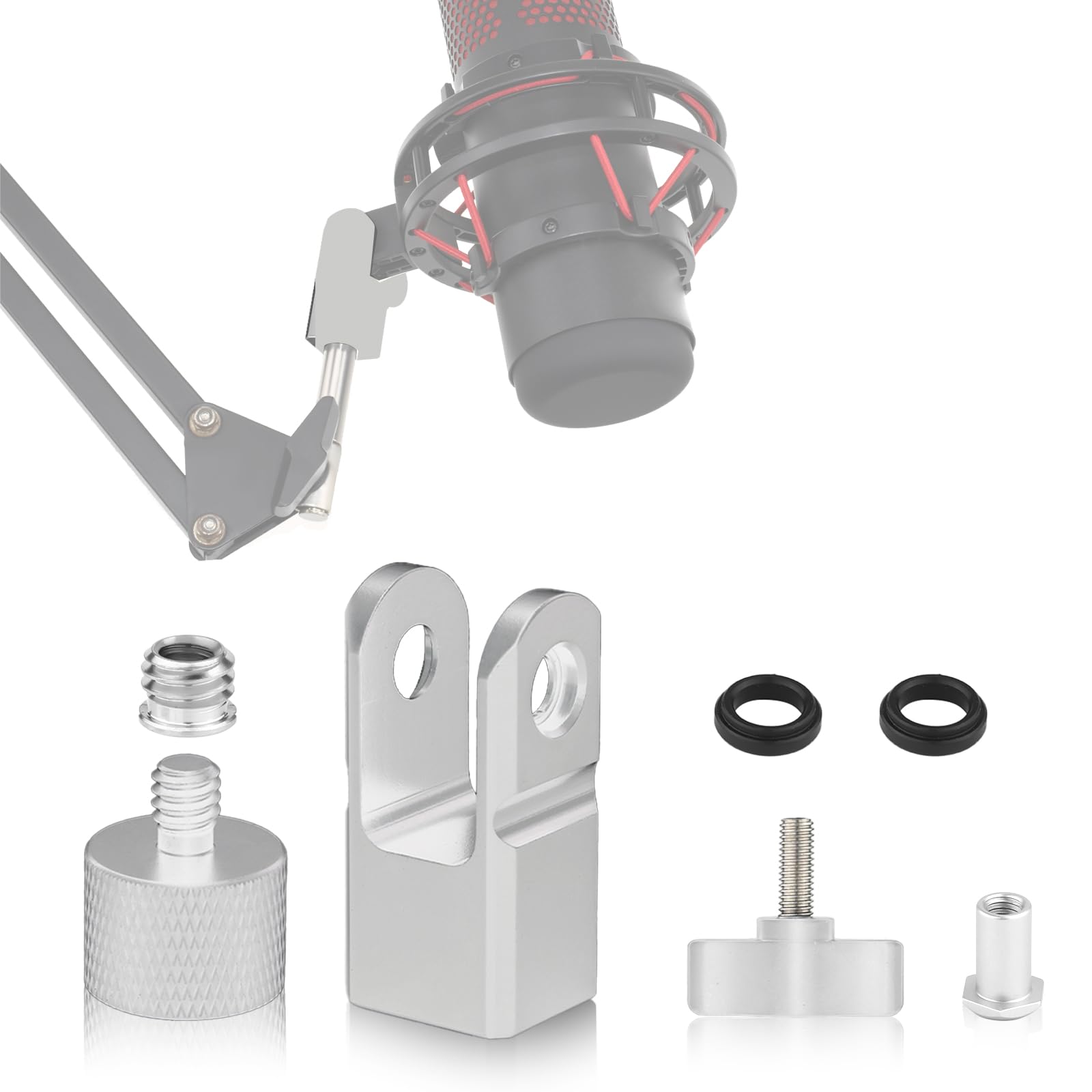 Microphone Mount Adapter for Hyperx Quadcast with 3/8" or 1/4" Screw Adapter and Nut, Works with HyperX QuadCast Microphone Stand & Boom Arm (Silver)