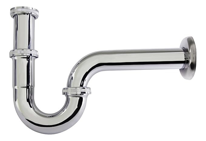 Röhrengeruchsverschluss für Waschtisch | Siphon | Geruchsverschluss aus Metall | Mit Schubrosette | Chrom | 1 ¼ x 32 mm