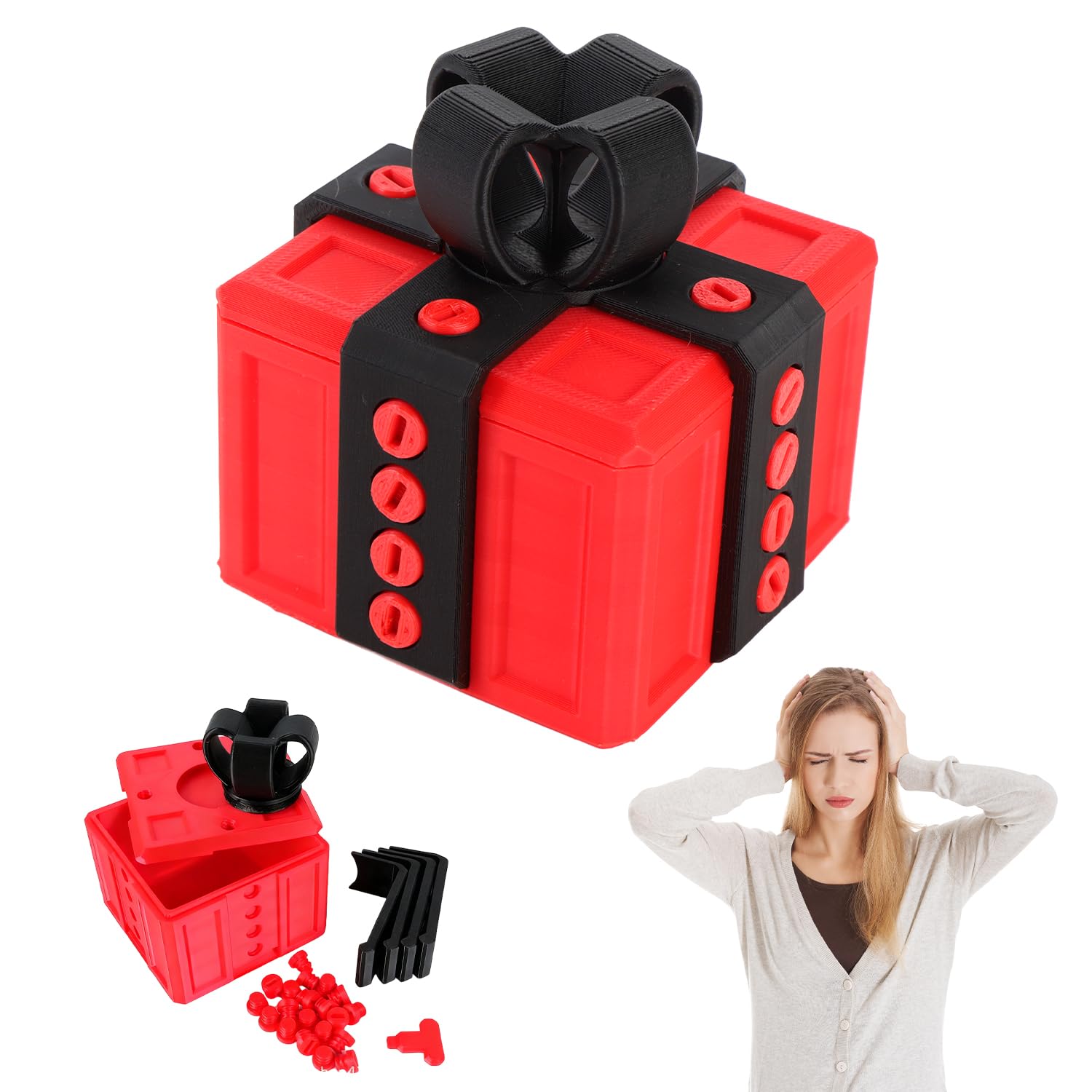 Hapivida Annoying Gift Box, Large Gag Prank Case With Screws Christmas Funny Present Box Novelty Money and Card Holder ﻿ (Black & Red)