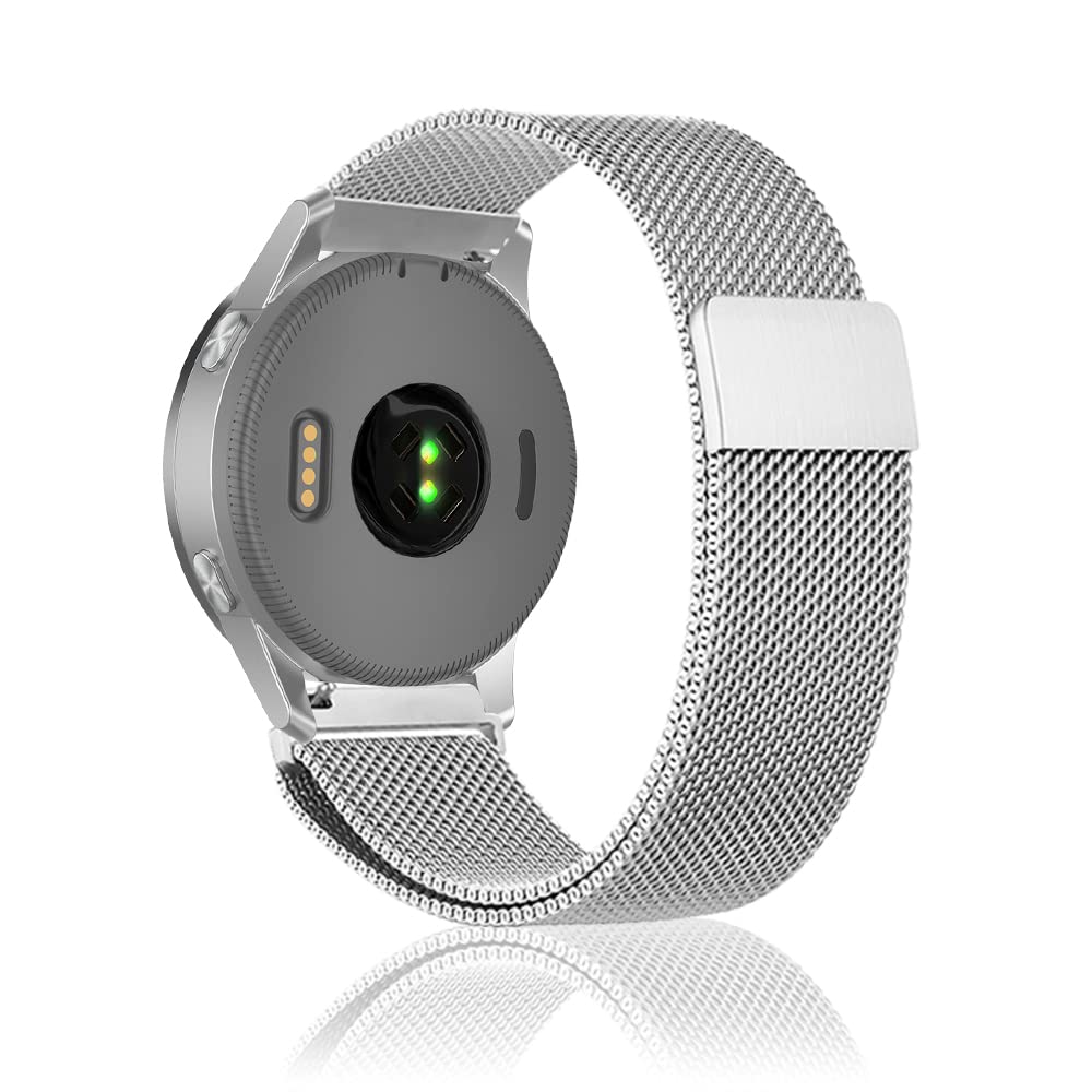 Niboow 22mm Strap Compatible with Garmin Forerunner 255/Vivoactive 4/Venu 2, Men Women Magnet Stainless Steel Mesh Metal Breathable Watch Bands for Garmin Forerunner 255/Vivoactive 4/Venu 2 - Silver