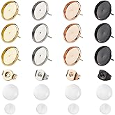 SOFPLATE 1 Box 160Pcs 12mm Cabochon Earring Blanks Stainless Steel Stud Earring Kit Including Blank Studs Butterfly Earbacks Glass Cabochon Findings Kits for DIY Jewelry Earrings Making Beginners