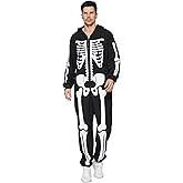 Wabolay Skeleton Costume Adult Men Onesie Pajamas Cozy Halloween Costumes Outfit Suit with Hoodie for Mens One Piece Jumpsuit