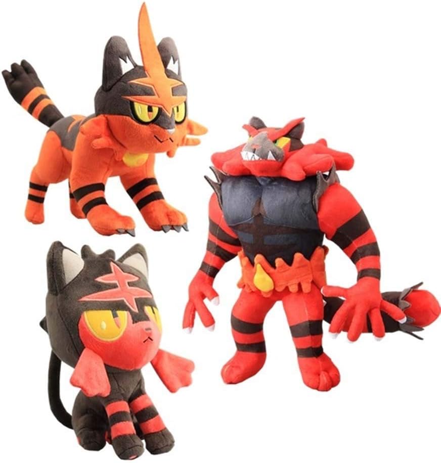 Detazhi Anime Figure Top Grade 3 Pcs/Set Incineroar cat Litten Soft Stuffed Animals Cartoon Plush Dolls CM Deluxe Gift 20-33 CM