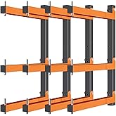 Lumber Storage Rack Wall-Mounted Lumber Racks Heavy Duty Wood Storage Rack with 6-Level Holds Up 720 LBS Sturdy Folding Garage Wood Organizer Orange Shelving Metal Shelf for Indoor & Outdoor- 4 Pack