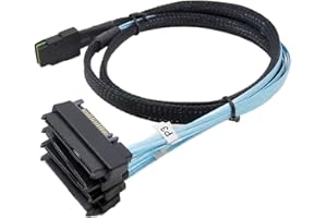 Cablecc Internal 36 Pin Mini SAS SFF-8087 Host to 4 SFF-8482 Target SAS Hard Disk and SATA Power Cable 50cm