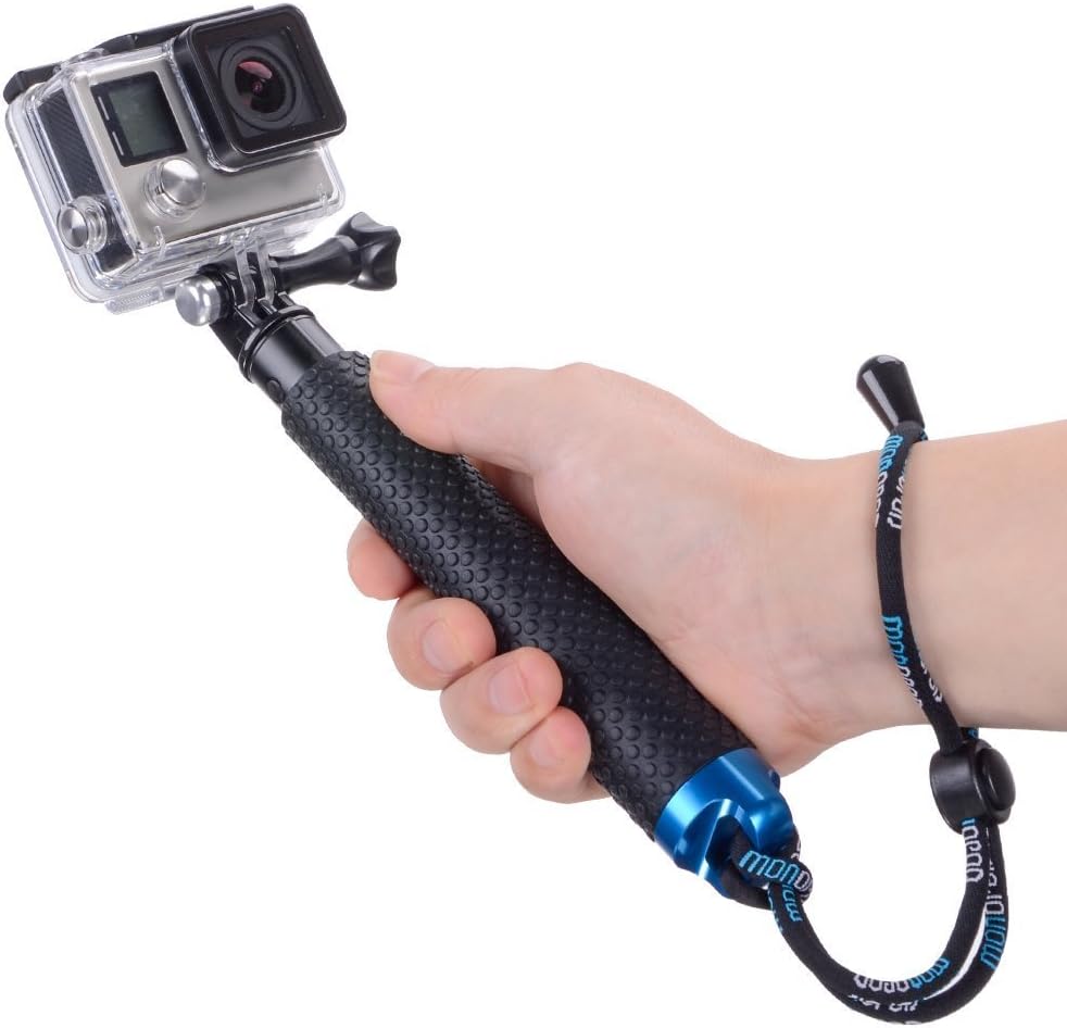 Moonlight Tech Adjustable Aluminium Telescopic Monopod Pole Handheld Extendable Selfie Stick for Gopro Hero 4 Session, Black, Silver Hero 2 3 3+ 4 5 SJ4000 SJ5000 SJ6000 Action Cameras(7"-19")