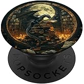 Book Dragon Head Mythical Creature Flame Wyvern Fantasy PopSockets Adhesive PopGrip