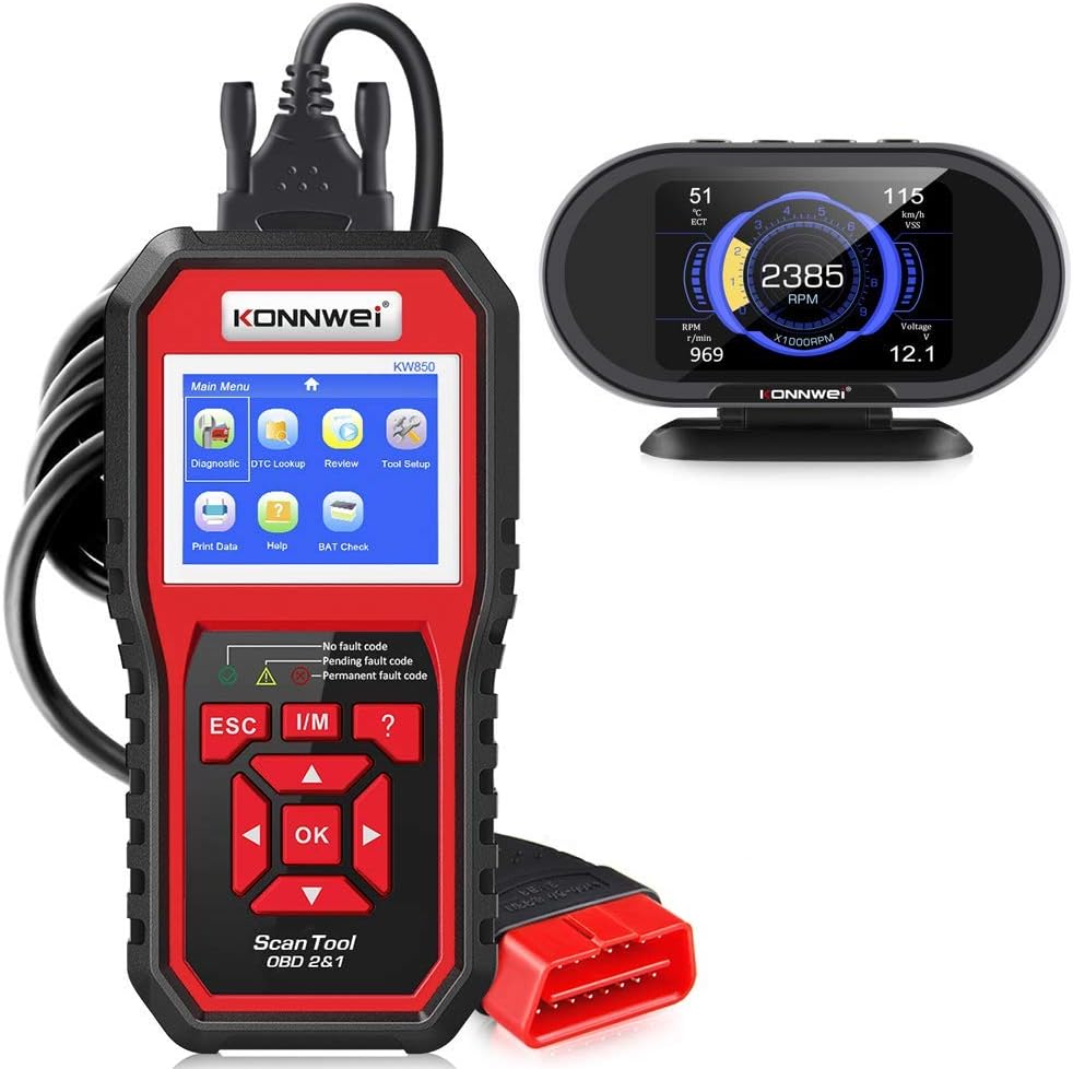 KONNWEI KW850 Professional OBD2 Scanner + KW206 Car OBD2 HUD Digital Meter Gauge
