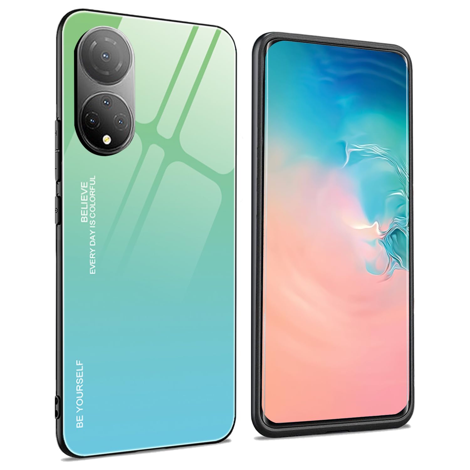 AMWEI Gradient Glass Cover for Huawei Honor X7 Case, Anti-Scratch Tempered Glass Back Cover and Silicone Shockproof TPU frame Bumper Phone Shell - 6