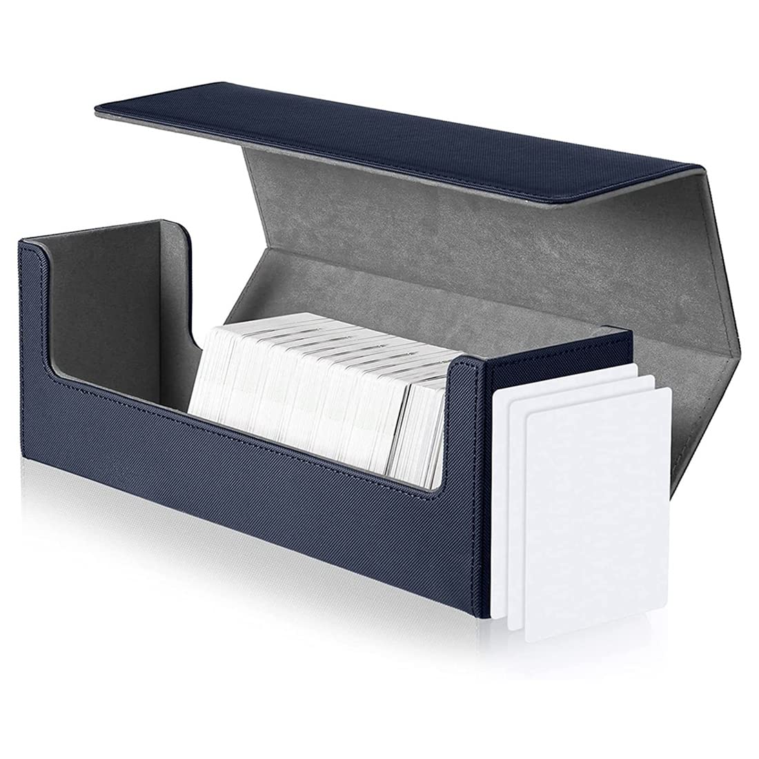 Micvtve Desk Card Box - 400 Card Storage Deck Box PU Leather for Trading Card Games (Blue)
