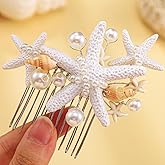 Asooll Starfish Wedding Hair Comb Silver Pearl Hair Pieces Bridal Shell Hair Accessories for Women
