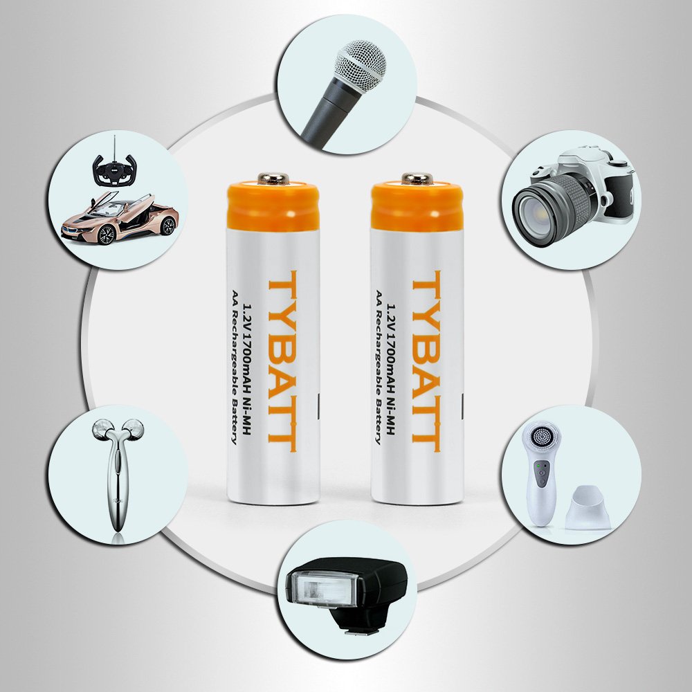 8 Stck Vorgeladene NiMh AA Typ Akkus,TYBATT Wiederaufladbar Akku (1700mAh Kapazität,1200 Zyklen)