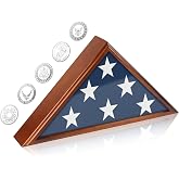 Flag Display Case for Burial Flag, 9.5x5' Wooden Military Flag Box Case Display for Wall or Table Top, Flag Holder for Veteran Burial Flag Display Case, Military Flag Frame (Brown)