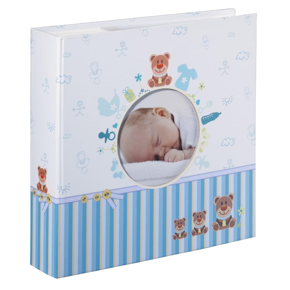 Hama Tim Memo Photo Album | 22.5x22cm | with Space to Insert a Photo in the Cover | with Space for Memos and Notes on Each Page | for 10x15cm Pictures | 100 Pages | for 200 Photos | Blue and White