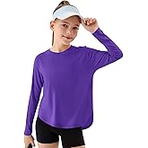 Haloumoning Girls Athletic Shirts Kids Long Sleeve Active Sports T Shirts Quick Dry Tunic Tops Basic Tees 5-14 Years