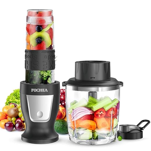 Mixer Smoothie Maker, Fochea Standmixer, 300 Watt Mini Smoothie Mixer, 2 in 1 Multifunktion Smoothiemaker + Fleisch Zerkleine
