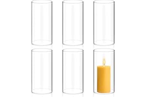 Showgeous 6 PCS Hurricane Candle Holder, D:4" H:8" Open Ended Glass Candle Cylinder Sleeve, Clear Glass Cylinder Candle Holder, Open Flame Candle Chimney Tube Cover, Bottomless Cylindrical Glass