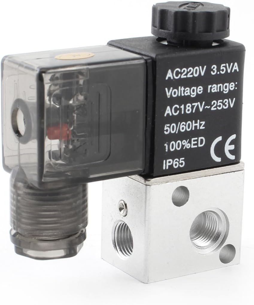 IIVVERR Direct Action AC 187V-253V 2 Position 3 Way Solenoid Valve Black Gray (Direct Action AC 187V-253V Válvula solenoide de 3 vías de 2 posiciones, negro gris