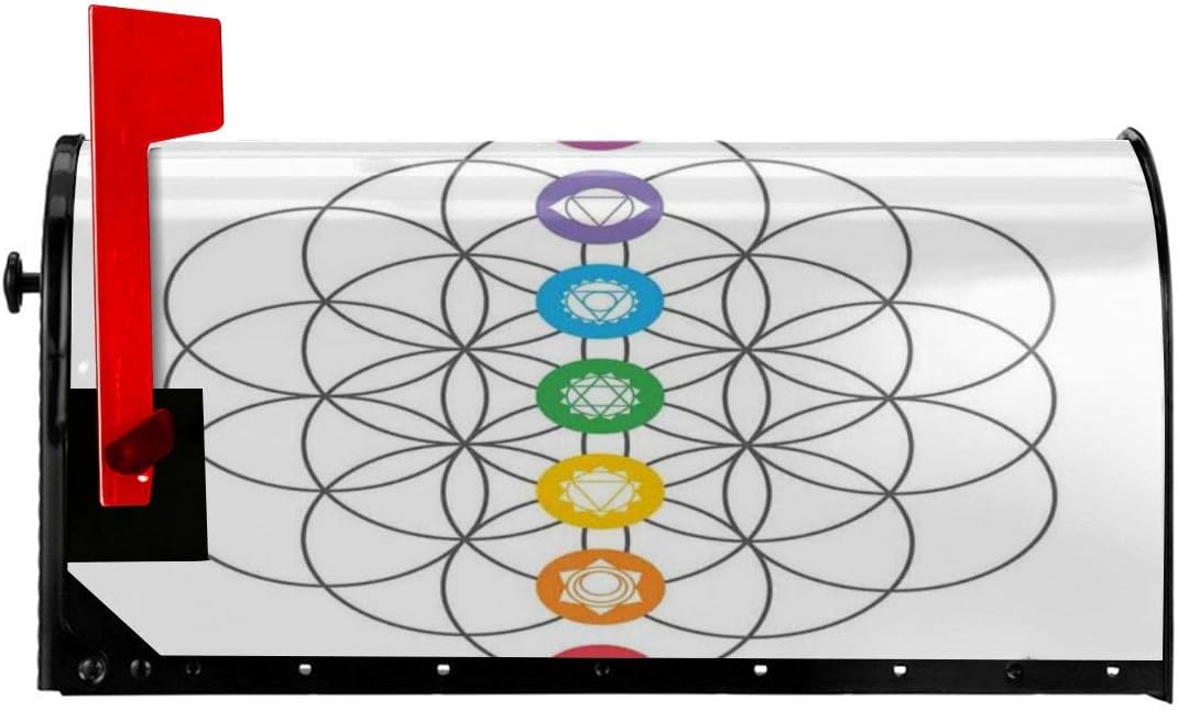 Jolly2T Magnetic Mailbox Cover - 18โW x 21โH, Chakra Points in Vintage Concentric Rings of Partial Circle Zen Theme Image,Mailbox Wraps Post Letter Box Cover