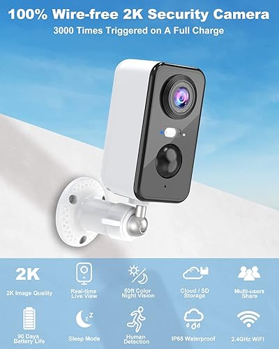2K Color Night Vision Battery Powered WiFi Security Camera With
