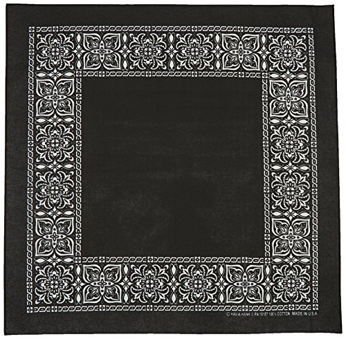 Carolina Hav, A, Hank Open Center Bandanna, 22-Inch by 22-Inch, Black