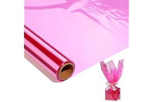 SHARELUCK 100FT Pink Cellophane Wrap Roll (17 in. Widex100ft. Longx2.3 Mil Thick),Pink Transparent Cellophane Roll for Gift Basket Wrap,Plastic Wrap for Gift Baskets, Flower for Valentine’s Day, Easter.
