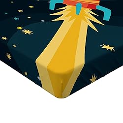 Ambesonne Rocket Fitted Sheet, Boy Riding Rocket in