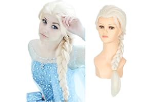 SARLA Girls Braided Long White Blonde Anime Cosplay Wig 27 Inch Synthetic Pigtail Hair for Party Halloween Costume Child Size