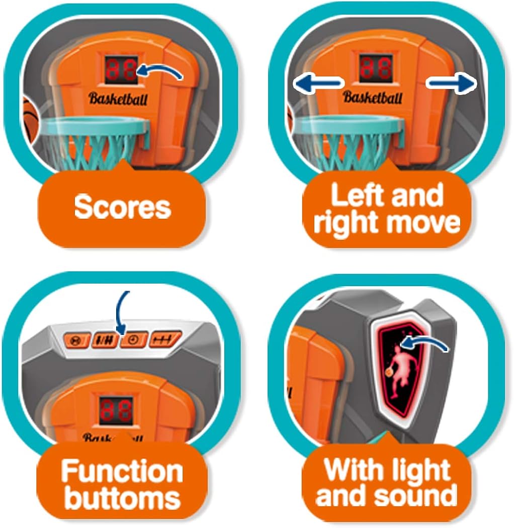 KUARLUBI Basketball Shooting Game Toy, Desktop Table Basketball Games Set with Basketball Court, Move Basket, Light and Score Fun Sports Novelty Toy for Birthday Gifts: Clothing