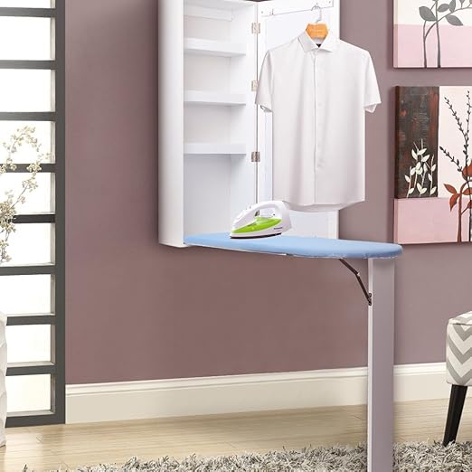 Amazon Com Ustyle Ironing Board Center Wall Mounted Storage Cabinet Foldable With Mirror Blackboard With Mirror Home Kitchen