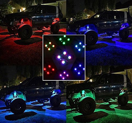 RGB LED Rock Lights Bluetooth APP Control Multicolor Neon LED Lights Kit Underbody Lighting Timing & Flashing & Music Mode for JEEP Off Road Truck Car ATV SUV Yacht Boat (8 Pods-RGB)