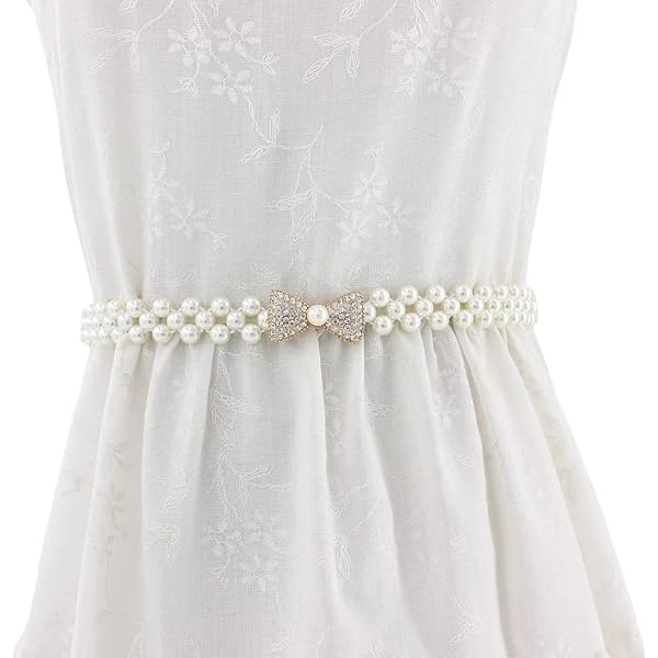 Booluee Women Elastic Stretch Belt for Dresses Pearl 