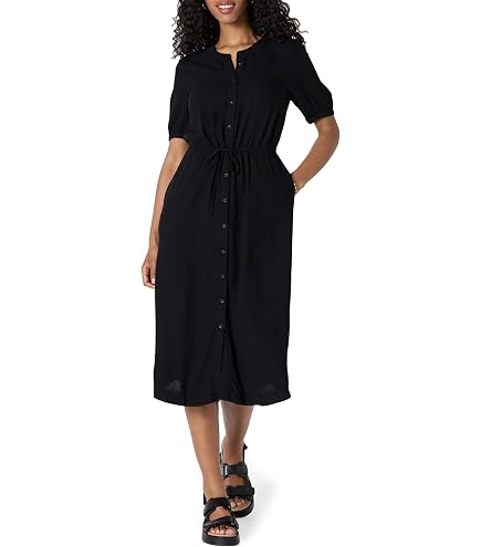 Forever 21 Women's Smocked Chiffon Peasant-Sleeve Dress Black X-Small at Amazon Women's Clothing store
