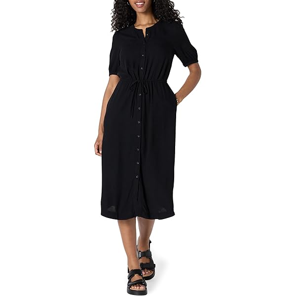 Amazon.com: Amazon Essentials Women's Short Sleeve V-Neck Gathered Fit and Flare  Dress, -Black, X-Small : Clothing, Shoes & Jewelry