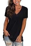 Sipaya Womens T Shirts Basic V Neck Tee Loose Fitting Casual Short Sleeve Tops