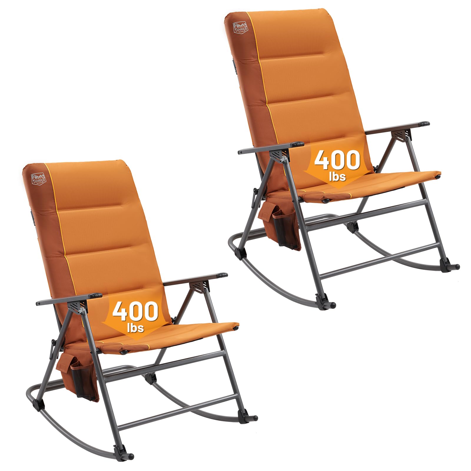 TIMBER RIDGE Oversized Folding Rocking Camping Chair, Padded Outdoor Rocker with High Back, Portable Outdoor Chair for Patio, Garden, Lawn, Supports up to 400 lbs, Orange, 2 Pack Image